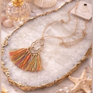 NWT Bohemian Gold Colorful Radiant Fan Necklace vacation-ready Beachy vibes